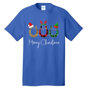 Christmas Horseshoe Gift Leopard Plaid Santa Hat Horse Xmas Gift Tall T-Shirt