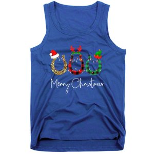 Christmas Horseshoe Gift Leopard Plaid Santa Hat Horse Xmas Gift Tank Top