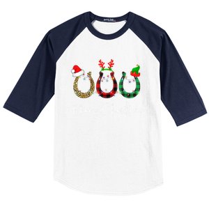 Christmas Horseshoe Gift Leopard Plaid Santa Hat Horse Xmas Gift Baseball Sleeve Shirt