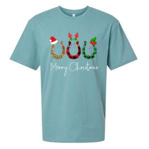 Christmas Horseshoe Gift Leopard Plaid Santa Hat Horse Xmas Gift Sueded Cloud Jersey T-Shirt