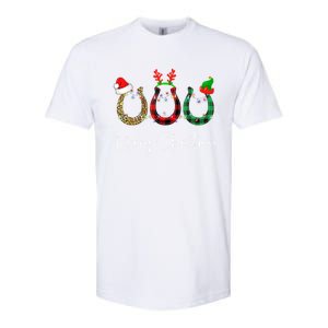 Christmas Horseshoe Gift Leopard Plaid Santa Hat Horse Xmas Gift Softstyle CVC T-Shirt