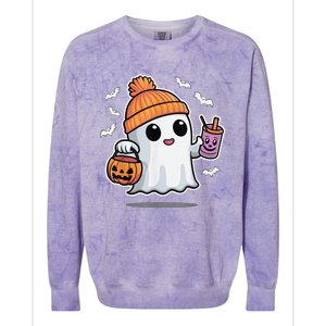 Cute Halloween Ghost Drink Pumpkin Colorblast Crewneck Sweatshirt