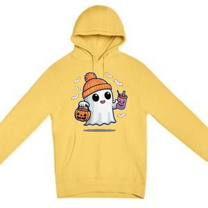 Cute Halloween Ghost Drink Pumpkin Premium Pullover Hoodie