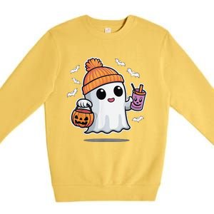 Cute Halloween Ghost Drink Pumpkin Premium Crewneck Sweatshirt