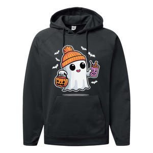 Cute Halloween Ghost Drink Pumpkin Performance Fleece Hoodie