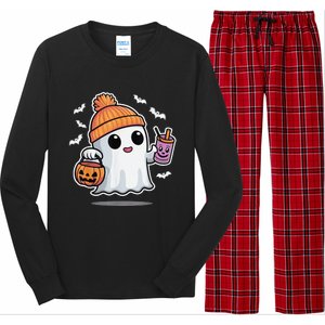 Cute Halloween Ghost Drink Pumpkin Long Sleeve Pajama Set