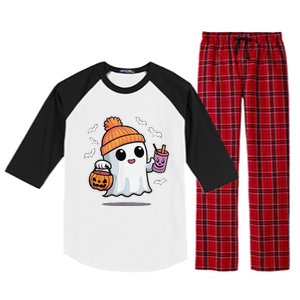 Cute Halloween Ghost Drink Pumpkin Raglan Sleeve Pajama Set