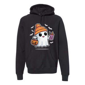 Cute Halloween Ghost Drink Pumpkin Premium Hoodie