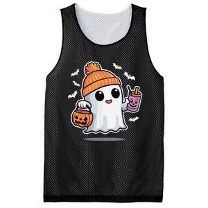 Cute Halloween Ghost Drink Pumpkin Mesh Reversible Basketball Jersey Tank