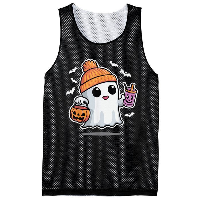 Cute Halloween Ghost Drink Pumpkin Mesh Reversible Basketball Jersey Tank