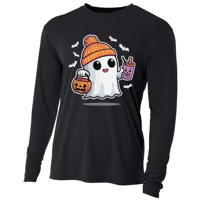 Cute Halloween Ghost Drink Pumpkin Cooling Performance Long Sleeve Crew