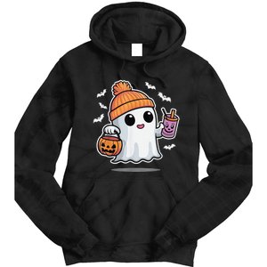 Cute Halloween Ghost Drink Pumpkin Tie Dye Hoodie