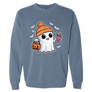 Cute Halloween Ghost Drink Pumpkin Garment-Dyed Sweatshirt