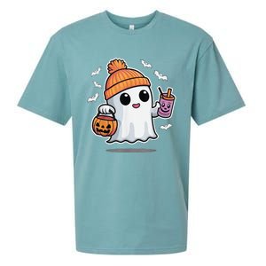 Cute Halloween Ghost Drink Pumpkin Sueded Cloud Jersey T-Shirt