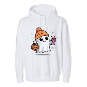 Cute Halloween Ghost Drink Pumpkin Garment-Dyed Fleece Hoodie