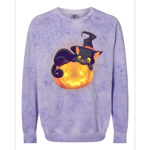 Cute Halloween Glowing Pumpkin Jackolantern Witch Cat Colorblast Crewneck Sweatshirt