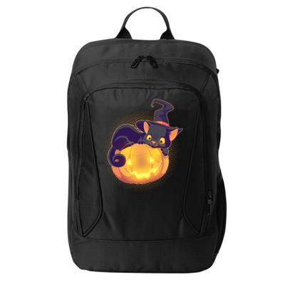 Cute Halloween Glowing Pumpkin Jackolantern Witch Cat City Backpack