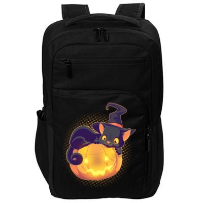 Cute Halloween Glowing Pumpkin Jackolantern Witch Cat Impact Tech Backpack