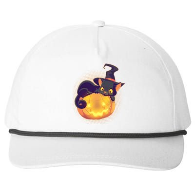 Cute Halloween Glowing Pumpkin Jackolantern Witch Cat Snapback Five-Panel Rope Hat