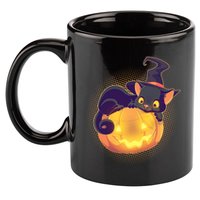 Cute Halloween Glowing Pumpkin Jackolantern Witch Cat 11oz C Handle Ceramic Mug