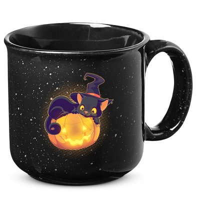 Cute Halloween Glowing Pumpkin Jackolantern Witch Cat 15oz Campfire Ceramic Mug