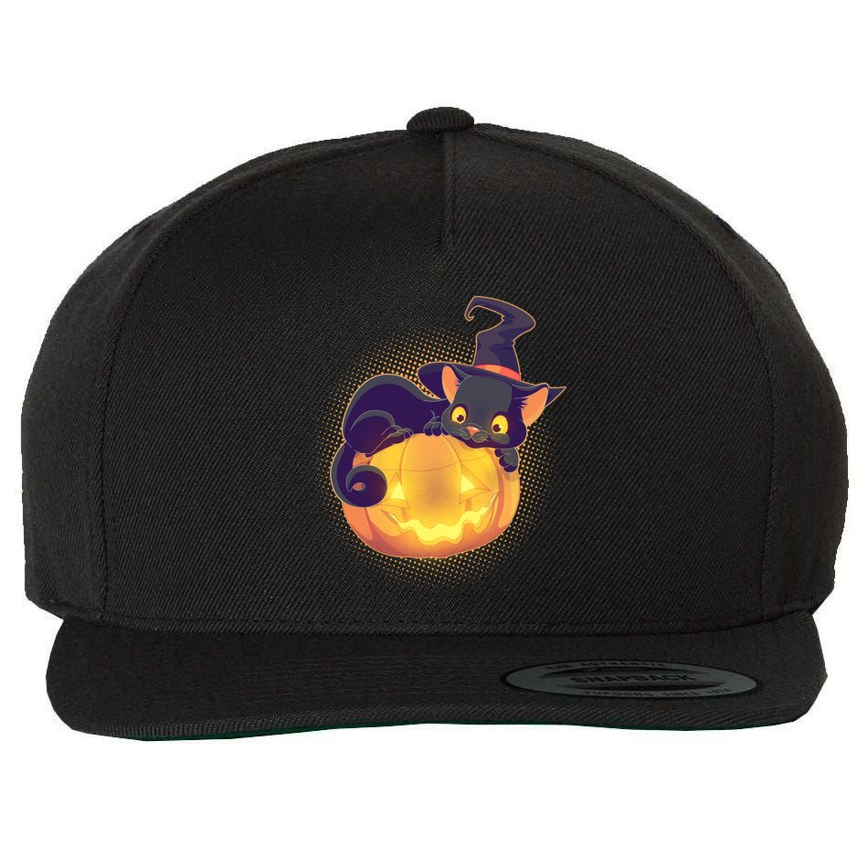 Cute Halloween Glowing Pumpkin Jackolantern Witch Cat Wool Snapback Cap