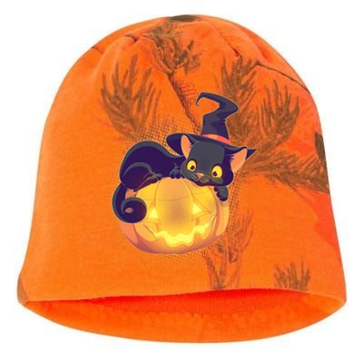 Cute Halloween Glowing Pumpkin Jackolantern Witch Cat Kati - Camo Knit Beanie