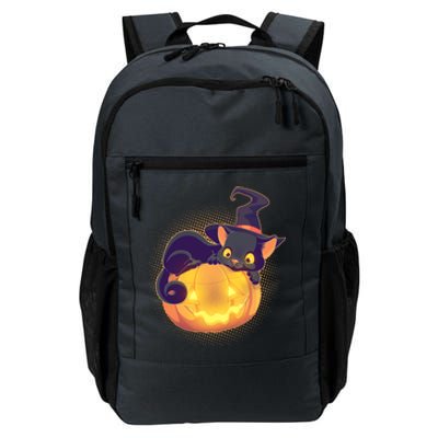 Cute Halloween Glowing Pumpkin Jackolantern Witch Cat Daily Commute Backpack