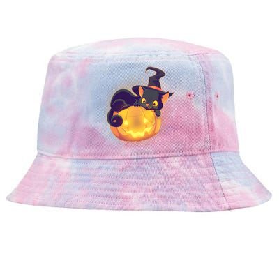 Cute Halloween Glowing Pumpkin Jackolantern Witch Cat Tie-Dyed Bucket Hat