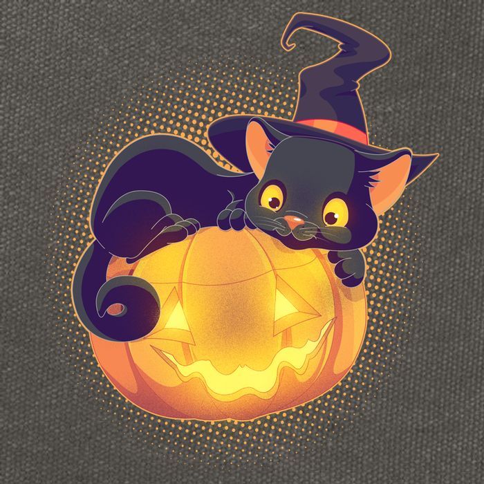 Cute Halloween Glowing Pumpkin Jackolantern Witch Cat Cotton Canvas Backpack