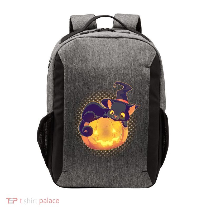 Cute Halloween Glowing Pumpkin Jackolantern Witch Cat Vector Backpack