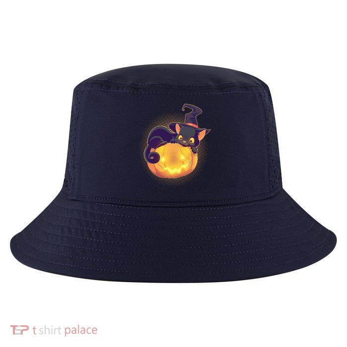Cute Halloween Glowing Pumpkin Jackolantern Witch Cat Cool Comfort Performance Bucket Hat