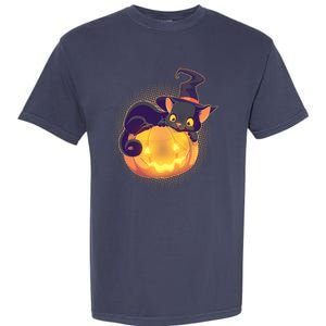 Cute Halloween Glowing Pumpkin Jackolantern Witch Cat Garment-Dyed Heavyweight T-Shirt