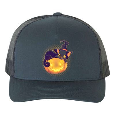 Cute Halloween Glowing Pumpkin Jackolantern Witch Cat Yupoong Adult 5-Panel Trucker Hat