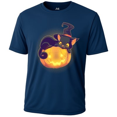 Cute Halloween Glowing Pumpkin Jackolantern Witch Cat Performance Shirt