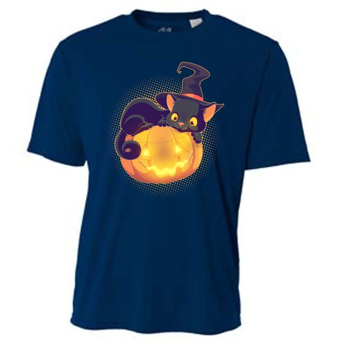 Cute Halloween Glowing Pumpkin Jackolantern Witch Cat Cooling Performance Crew T-Shirt