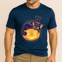 Cute Halloween Glowing Pumpkin Jackolantern Witch Cat Cooling Performance Crew T-Shirt