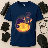 Cute Halloween Glowing Pumpkin Jackolantern Witch Cat Cooling Performance Crew T-Shirt