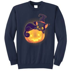 Cute Halloween Glowing Pumpkin Jackolantern Witch Cat Sweatshirt