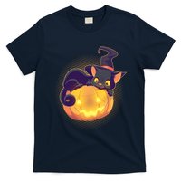 Cute Halloween Glowing Pumpkin Jackolantern Witch Cat T-Shirt