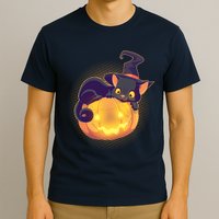 Cute Halloween Glowing Pumpkin Jackolantern Witch Cat T-Shirt