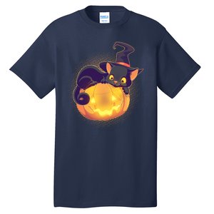 Cute Halloween Glowing Pumpkin Jackolantern Witch Cat Tall T-Shirt