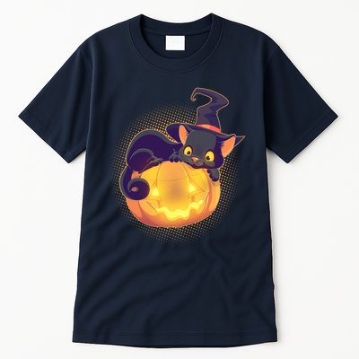 Cute Halloween Glowing Pumpkin Jackolantern Witch Cat Tall T-Shirt