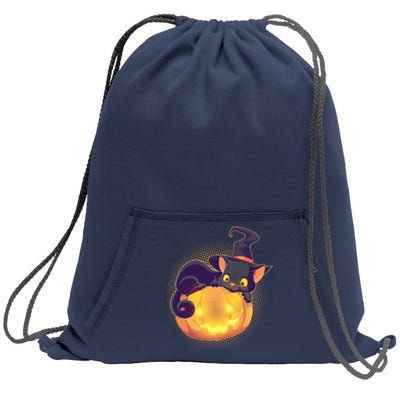 Cute Halloween Glowing Pumpkin Jackolantern Witch Cat Sweatshirt Cinch Pack Bag