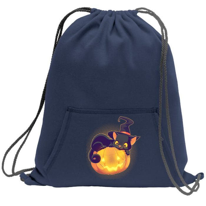 Cute Halloween Glowing Pumpkin Jackolantern Witch Cat Sweatshirt Cinch Pack Bag