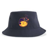 Cute Halloween Glowing Pumpkin Jackolantern Witch Cat Sustainable Bucket Hat