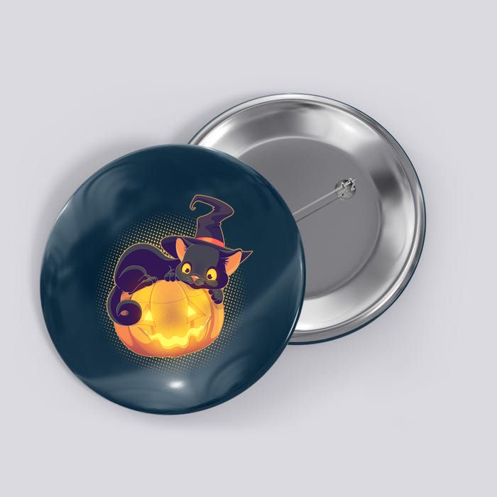 Cute Halloween Glowing Pumpkin Jackolantern Witch Cat Button