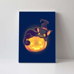 Cute Halloween Glowing Pumpkin Jackolantern Witch Cat Canvas