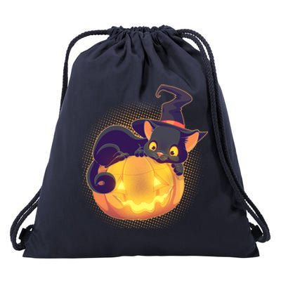 Cute Halloween Glowing Pumpkin Jackolantern Witch Cat Drawstring Bag