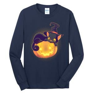 Cute Halloween Glowing Pumpkin Jackolantern Witch Cat Tall Long Sleeve T-Shirt